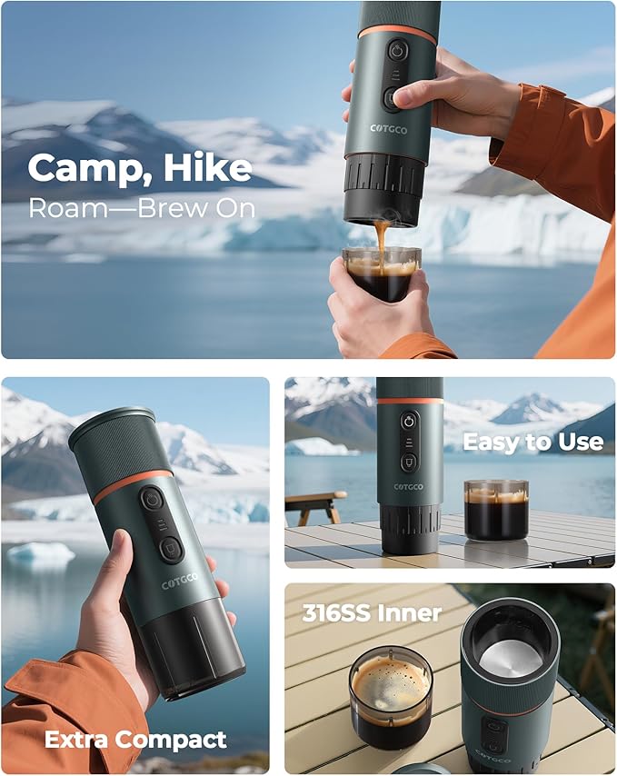 Portable Espresso Maker 20 Bar Self‑Heating & Auto-off | 13500 mAh Battery Brews 8 Shots | 12 V Mini Coffee Machine Compatible with Nespresso Original Pods | Car/Travel/Camping