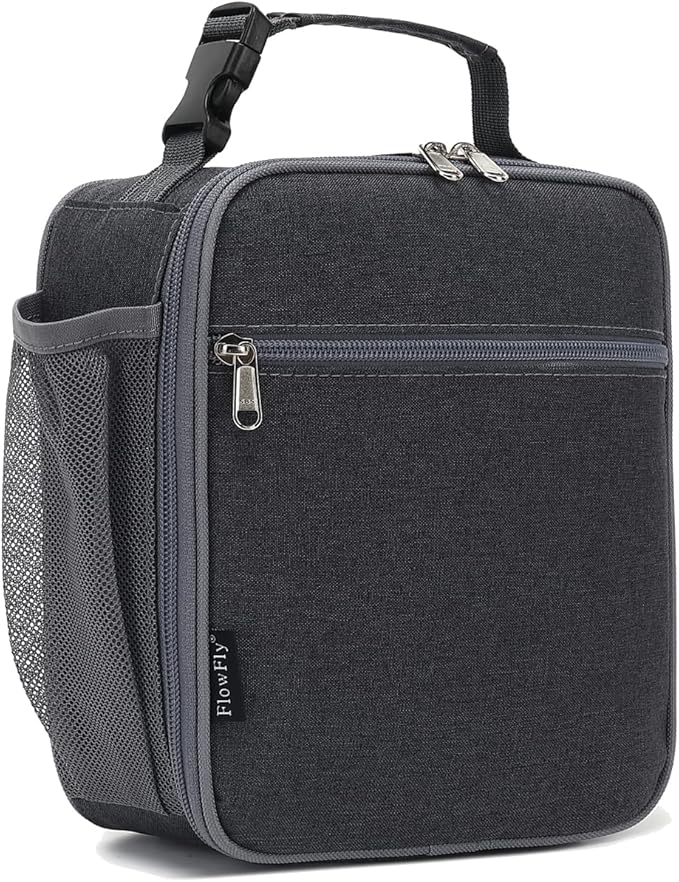 FlowFly Kids Lunch box Insulated Soft Bag Mini Cooler Back to School Thermal Meal Tote Kit for Girls, Boys, Dark