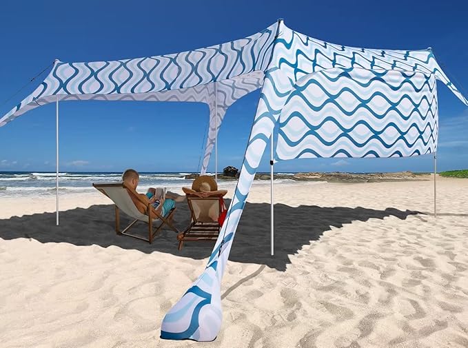 Beach Canopy Tent Shade with Sidewalls 10x10FT, 6.6FT Tall, UPF50+ Sun Shelter, Windproof & Water Resistant, Includes Guylines Sand Shovel Stability Poles, Easy Up for Beach Outdoor Camping Backyard