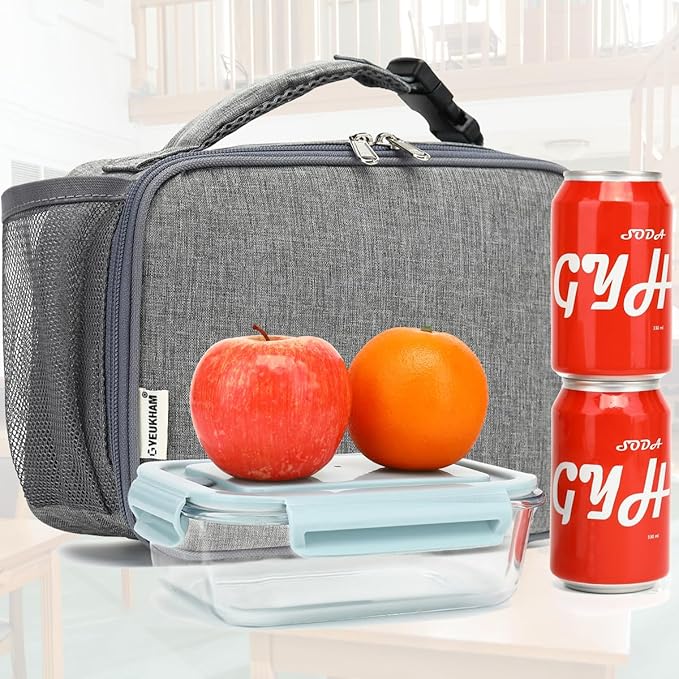 Insulated Lunch Box for School, Thermal Reusable Durable Freezable Lunch Bags for Kids Boys Girls Men Women - Small Soft Cooler Portable Lunch Tote Kit for Work Picnic Travel,Grey