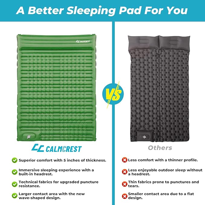 Double Sleeping Pad for Camping, 5" Ultra-Thick Inflatable Mat with Built-in Foot Pump, 2-Person Ultralight Camping Mat with Pillow, Insulated Sleeping Mat for Backpacking, Hiking, Tent Use