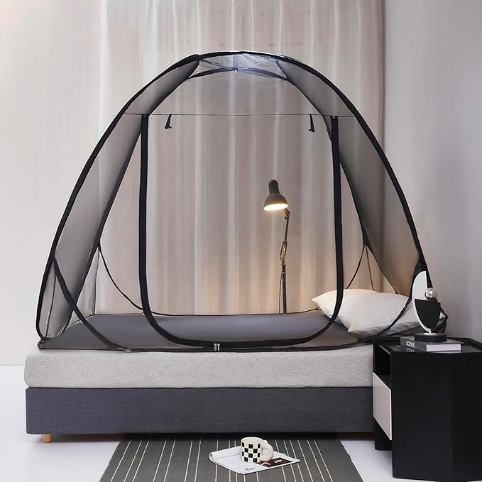 Mengersi Pop Up Mosquito Net for Bed,Portable Folding Mosquito Net Tent with Net Bottom for Baby Adults Camping Travel(Black,Twin)