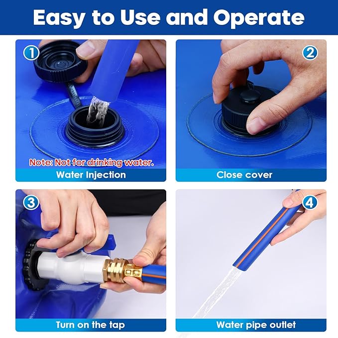 TooTaci 240L/63.4Gal Water Storage Bladder Containers, Portable Water Tank with Hose and 3/4" Adapters, Foldable Reservoir for Emergency, Garden Watering, Drought Resistance, RV Trips