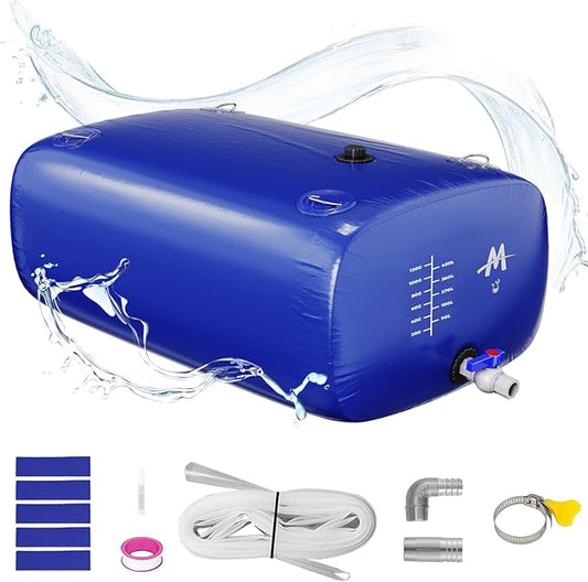 Moongiantgo Foldable 142G/540L Water Bladder - 1000D PVC Portable Emergency Water Storage Container with Valve & Overflow Kit - Soft Storage Bag for RV, Camping, Irrigation
