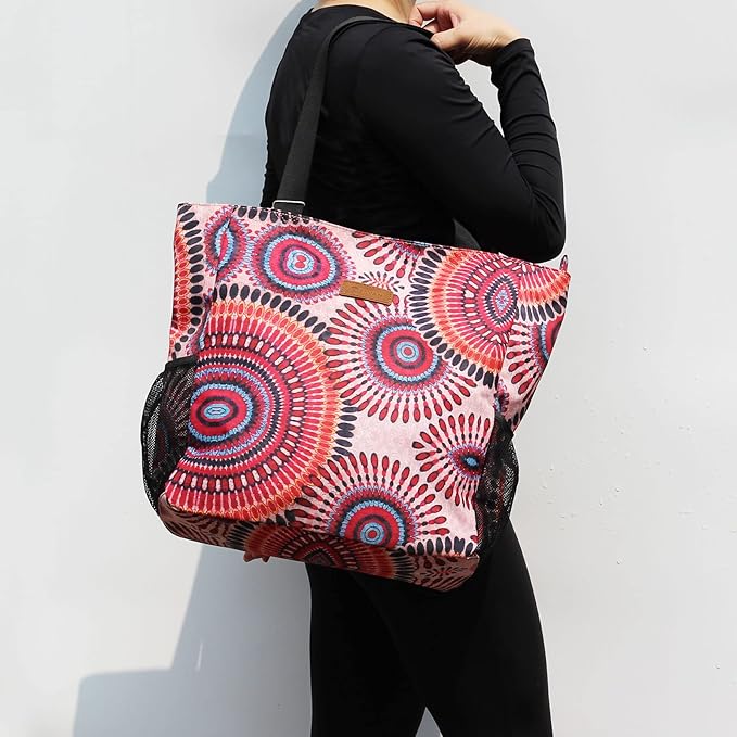 ESVAN Original Floral Water Resistant Large Tote Bag Shoulder Bag for Gym Beach Travel Daily Bags Upgraded