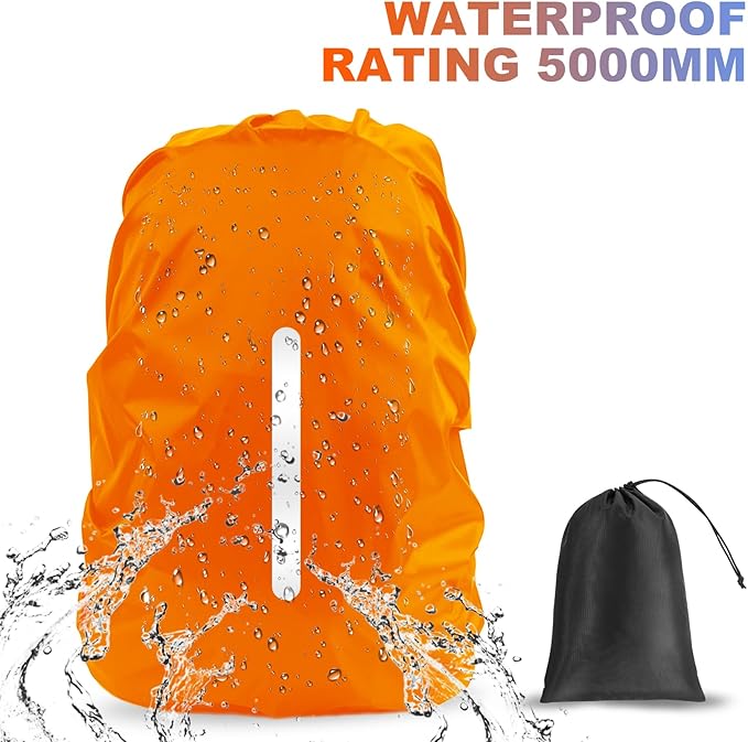 LAMA 2 Pack Waterproof Rain Cover for Backpack, Reflective Rucksack Rain Cover for Anti-dust/Anti-Theft/Bicycling/Hiking/Camping/Traveling/Outdoor Activities (1 Pcs Black + 1 Pcs Orange, L)