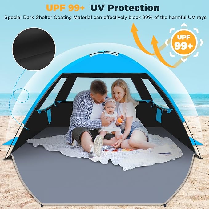 Venustas Beach Tent Sun Shelter for 3-10 Person, UPF 50+ UV Protection Canopy, Lightweight and Easy Setup Cabana, Portable Beach Shade