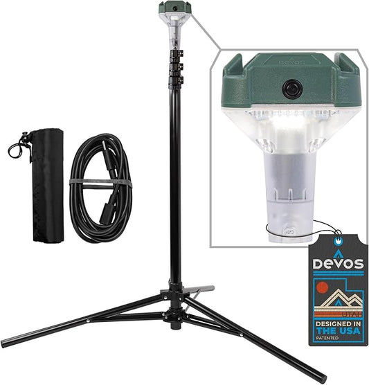 DEVOS - LightRanger 800 Telescoping Camp Light, 8 ft Tall with 800 lumens, Rechargeable LED Lantern, Up to 30-Hour Runtime, 1-Year Warranty, Includes Carry Case