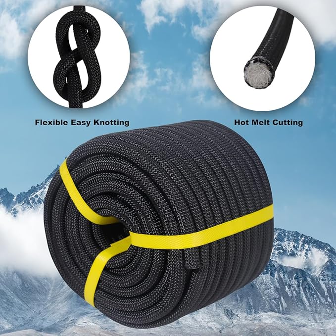 Double Braided Arborist Rope - 1/2 Inch x 100 Feet Polyester High Strength Climbing Rope for Tree Work, Swing, Halyard, Sailing(Black)