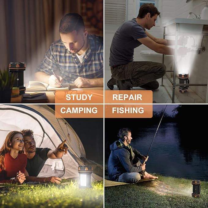 Camping Lantern Rechargeable, 2 Pack Orange LED Camping Flashlight, 4800 Capacity Battery Powered, Portable Camping Light 4+4 Modes for Emergency Outdoor Hiking Power Outages Fishing