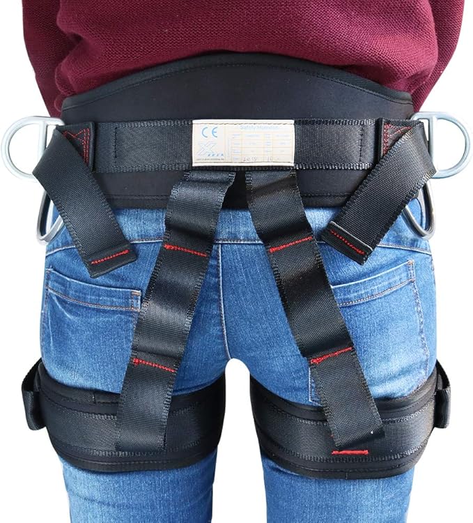 X XBEN Climbing Harness, Protect Waist Safety Harness Gear, Wider Half Body Harness for Roofing Fire Rescuing Rock Climbing Rappelling Tree Climb Red