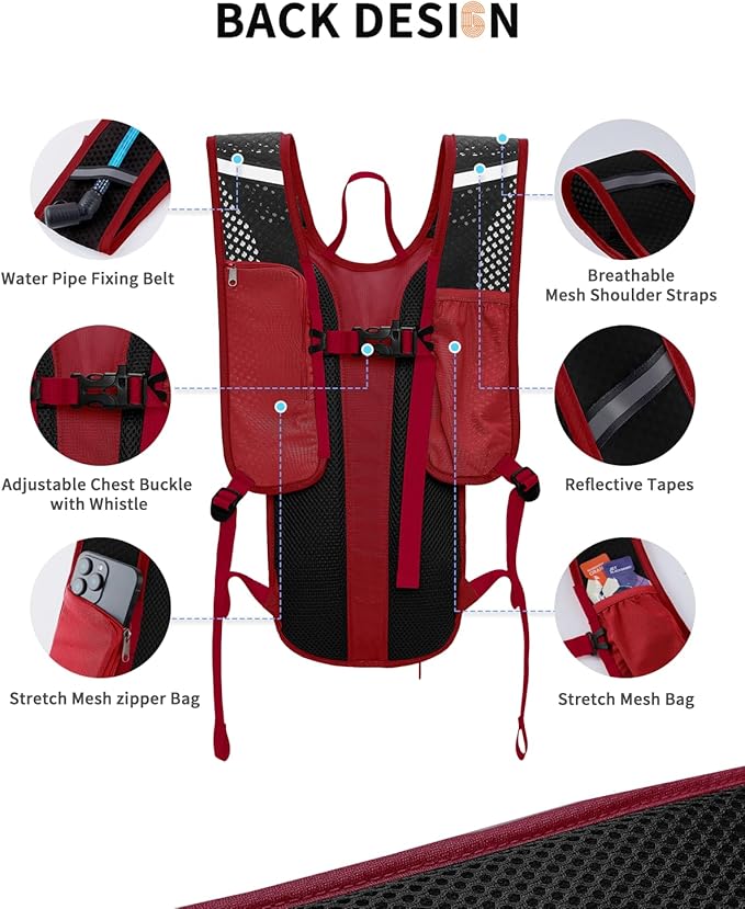 Blue Quartz Hydration Backpack with 2L Water Bladder, Hiking Water Backpack for Women Men, Lightweight Cycling Daypack with Phone Pocket & Helmet Net Bag, Hydration Pack for Biking, Running, Skiing