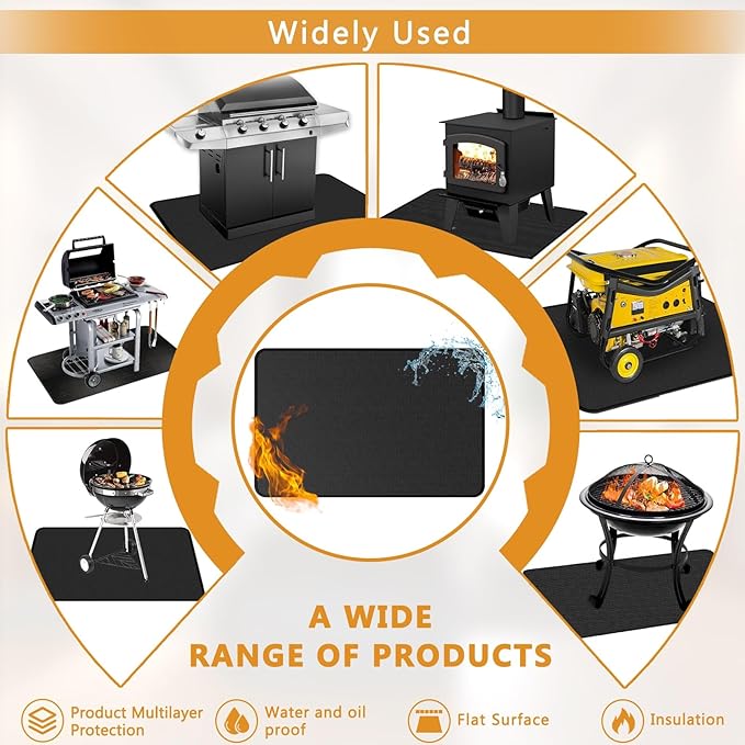 Anze Under Grill Mat for Outdoor Grill, 48 x 90 Inch Anti-Slip BBQ Floor Mats, Easy to Clean Reusable Fireproof Grill Pad, Oil-Proof Waterproof Protector for Indoor Fireplace Pit Mat