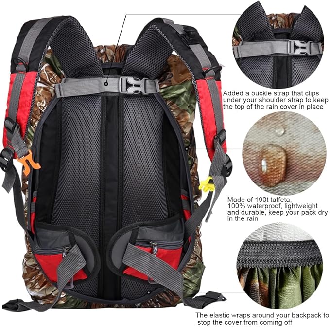 Waterproof Backpack Rain Cover with Anti Slip Buckle Strap for Camping, Hiking, Traveling, Hunting, Biking, 15-80L