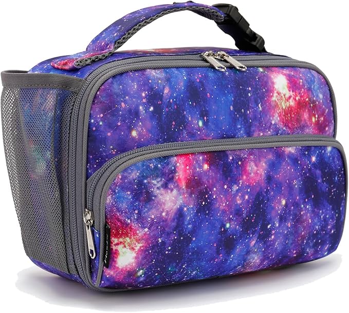 FlowFly Kids Lunch box Insulated Soft Bag Mini Cooler Back to School Thermal Meal Tote Kit for Girls, Boys, Galaxy