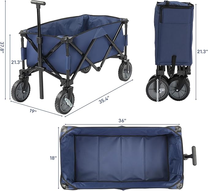 Collapsible Wagon with Big Wheels for Sand, Grocery, Garden, Park, Picnic, Camping, Beach Trip