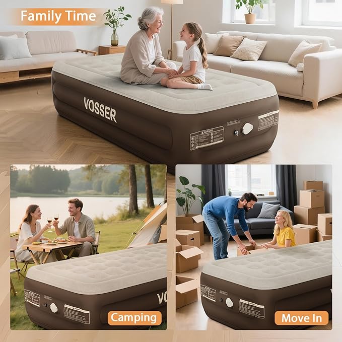 Twin Size Airbed with Detachable Rechargeable Pump - for Camping & Home Use, Portable Design, Supports up to 330 lbs MAX