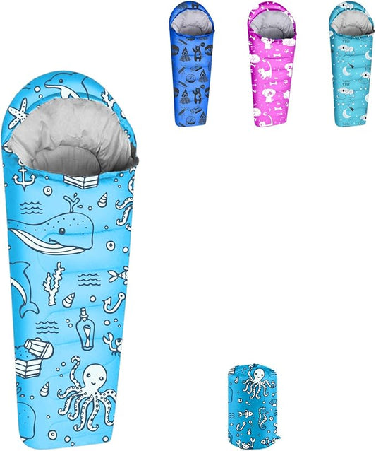 KidzAdventure Mummy Style 32 – 59F Kids Sleeping Bag with Pillow Sleeve, 4 Season, Lightweight and Backpacking Style, Ideal for Camping, Sleepover, Boys, Girls, Youth and Toddlers