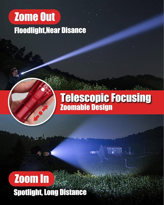 Victoper LED Flashlight 2 Pack Red, Bright High Lumens Tactical Flashlights High Lumens with 5 Modes, Waterproof Zoomable Flash Light for Outdoor, Gifts for New Year 2025 Camping Essentials Gear