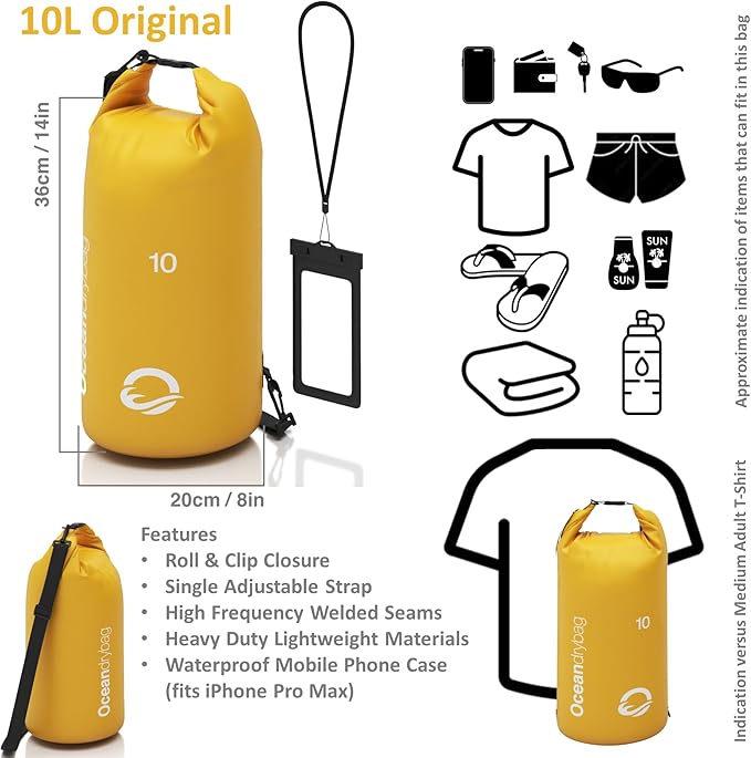 Oceandrybag - Waterproof Dry Bag Backpack - Floating Dry Sack Portable for Kayaking, Beach, Rafting, Boating, Hiking, Camping, Fishing with Waterproof Phone Case