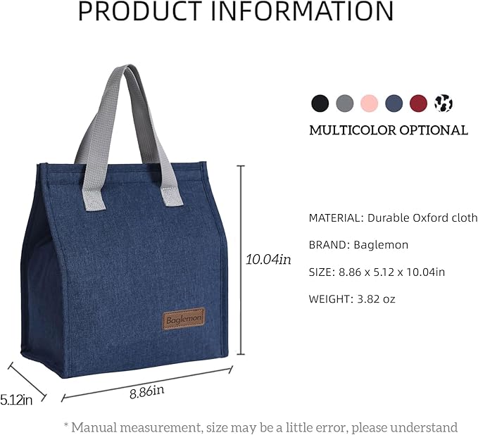 Lunch bag, Insulated Lunch Bag for Women Men, Lunch Containers Reusable Lunch Tote Bags for Work, Travel, Outdoor (Blue)