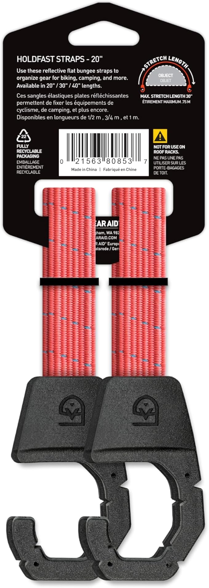 GEAR AID Holdfast Bungee Strap, Organize Your Garage and Gear for Biking, Camping, Hunting, Exercise, Paddling and More, Orange Reflective