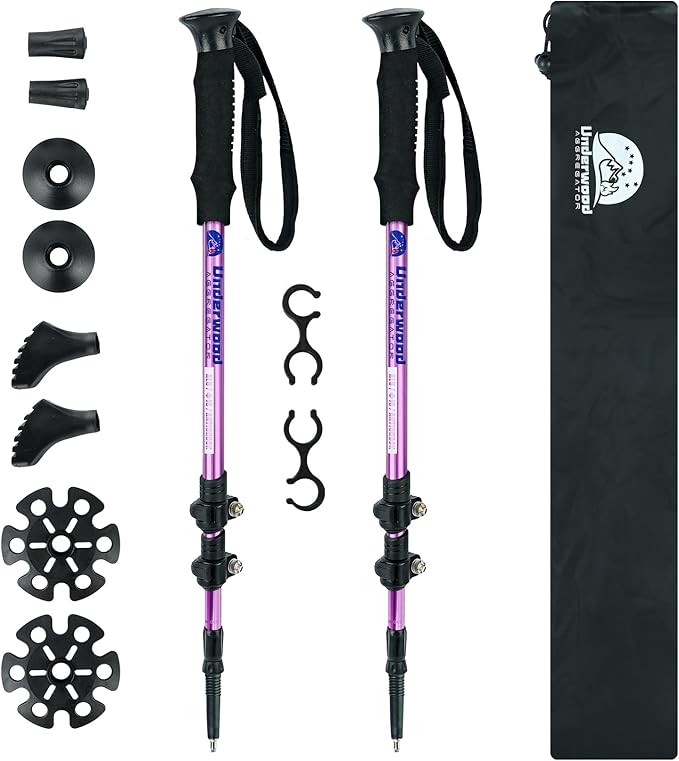 Trekking Poles Collapsible Hiking Poles - 2 Pack Adjustable Aluminum Hiking Sticks, Lightweight Walking Sticks for Women, Men, Seniors, Kids, Walking Poles for Backpacking by Underwood Aggregator