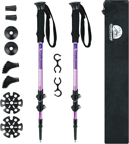 Trekking Poles Collapsible Hiking Poles - 2 Pack Adjustable Aluminum Hiking Sticks, Lightweight Walking Sticks for Women, Men, Seniors, Kids, Walking Poles for Backpacking by Underwood Aggregator