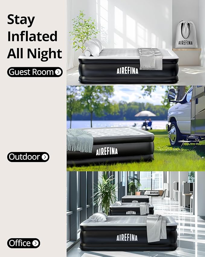 Airefina Air Mattress Queen with Built in Pump, 18 Raised Comfort Blow Up Mattress with Carrying Bag, Portable Inflatable Mattress for Guest Home, Air Bed Colchones Inflables 750 Lbs Max, 80*60*18 in