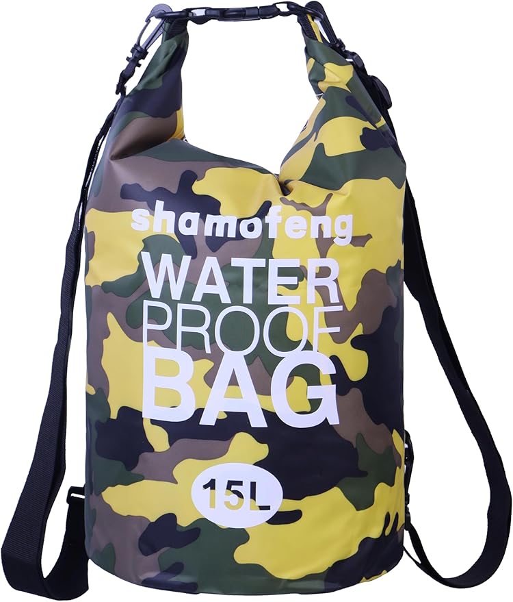 Waterproof Dry Bag Combo 5-30L Roll Top Dry Storage Bag Backpack for Kayaking Boating Beach Camping Travel Fishing, w/Phone Case & Collapsible Water Bottle & Sunglasses & Ear Band,Yellow 15L