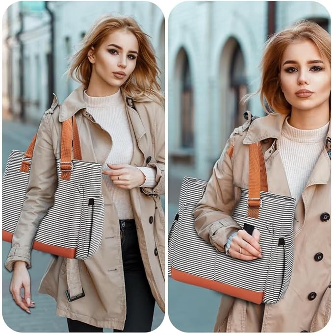 Large Women Lunch Bags for Work/Insulated Adult Lunch Box/Leakproof Cooler Lunch Tote Bag with Storage Pocket. Reusable Lunch Cooler Purse for Work Picnic Hiking 14L, Stripe