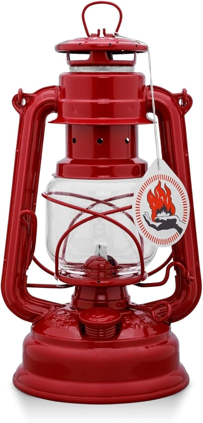 Outdoor Kerosene Fuel Lantern, German Made Weather Resistant Baby Special 276 Galvanized Hurricane Lamp for Camping or Patio, 10 Inches, Ruby Red