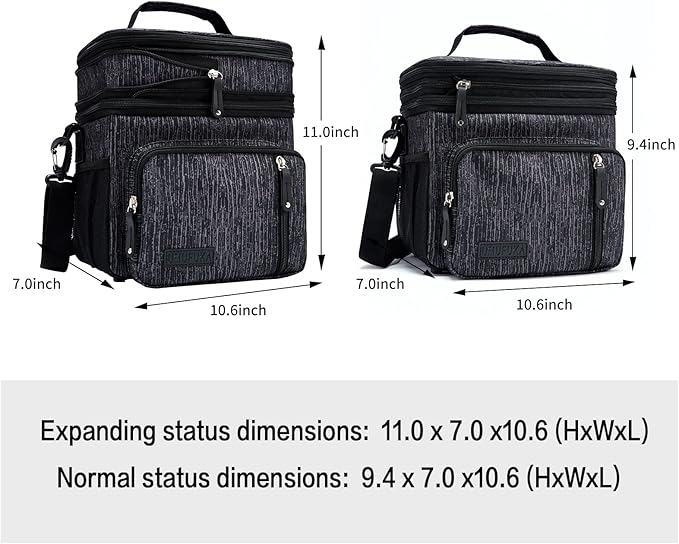 Men's Double Compartment Lunch Bag, Insulated Lunch Cooler Tote 2 Roomy Large Reusable Water-resistant Lunch Box (Blue Print, 15L)