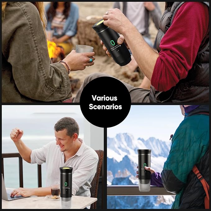 Portable Espresso Machine, Travel Coffee Machine for Camping, Car Self-Heating Coffee Maker with USB-C,Compatible With Ground Coffee & NS Capsules, Portable Espresso Maker for RV, Home, Hiking