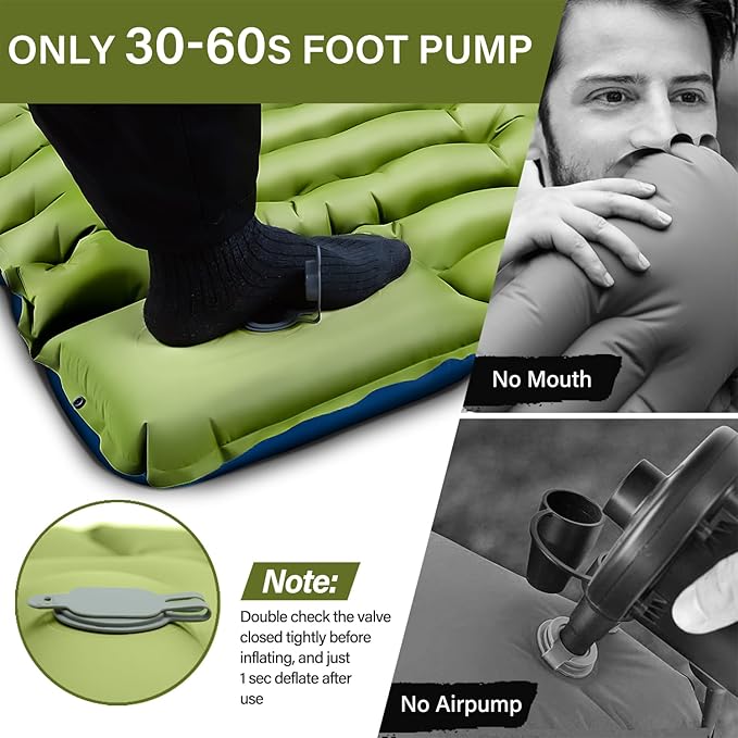 Yuzonc Camping Sleeping Pad, Ultralight Camping Mat with Pillow Built-in Foot Pump Inflatable Sleeping Pads Compact for Camping Backpacking Hiking Traveling Tent