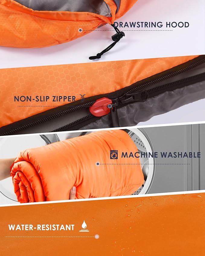 Sleeping Bags for Adults Backpacking Lightweight Waterproof- Cold Weather Sleeping Bag for Girls Boys Mens for Warm Camping Hiking Outdoor Travel Hunting with Compression Bags