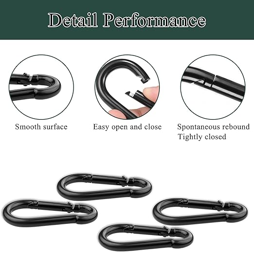 100Pcs Blcak M6 Spring Snap Hooks Carabiner, 2-3/8" Carabiner Clip, Heavy Duty Small Carabiner, 260LBS Holding Capacity Carbon Steel Snap Clip Hook for Swing Hammock Gym Outdoor Hiking Camping