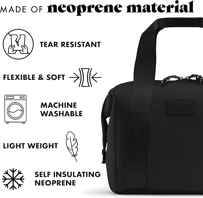 Fit & Fresh Neoprene Like Lunch Bag For Women, Insulated Womens Lunch Bag For Work, Tear & Stain Resistant Large Lunch Box With Containers and Ice, Machine Washable Remi Lunch Bag, Black