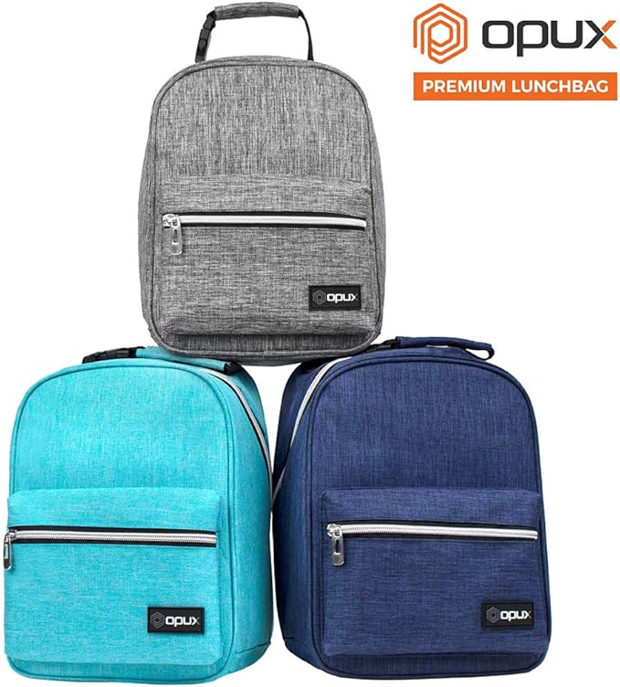opux Lunch Box for Girls Boys Kids, Insulated Leakproof Lunch Bag, Reusable Teen Lunch Boxes for School, Medium Large lunchbox for Women Men Adult for Work with Front Back Pocket (Gray)