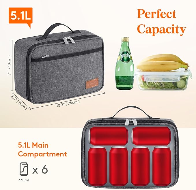 Lifewit Freezable Lunch Box, Insulated Reusable Lunch Bag with 2 Ice Packs, Mini Cooler Snack Bag for Bento Box for Salad, Sandwich, Snacks fo Men Women for Work, Dark Gray 5L