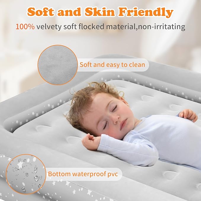 Air Mattress for Kids 4-7 Year Old:Toddler Travel Bed with Sides, Portable Children's Inflatable Beds with Smooth Plush Surfaces for Travel, Hotels, Camping and Grandparents' Homes Gary
