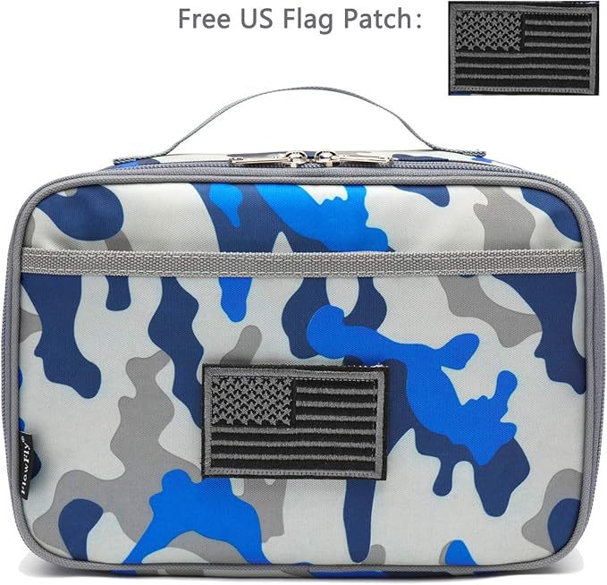 FlowFly Kids Lunch box Insulated Soft Bag Mini Cooler Back to School Thermal Meal Tote Kit for Girls, Boys, Flag