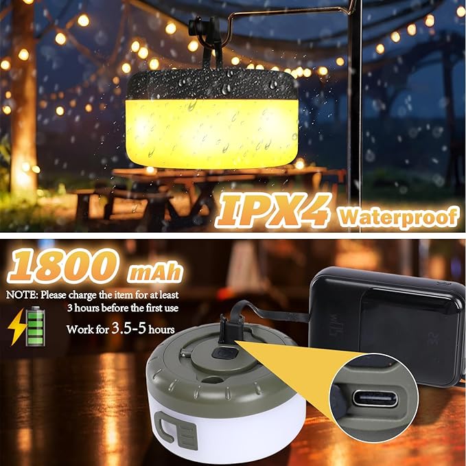 Camping String Lights, 2 in 1 Outdoor Rechargeable LED Lights with 5 Lighting Modes(26.3ft), Portable IPX4 Waterproof Tent Light for Outdoor Indoor Camping Party RV Decor (Warm Light)