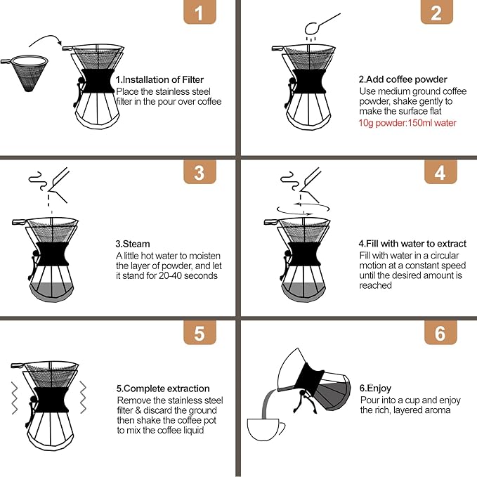 Pour Over Coffee Maker 800ml with 304 Stainless Steel Filter and Wooden Collar Holder Borosilicate Glass Drip Coffeemaker Server Set Clear Hand Brew Dripper Carafe for Home Camping Travel 27oz