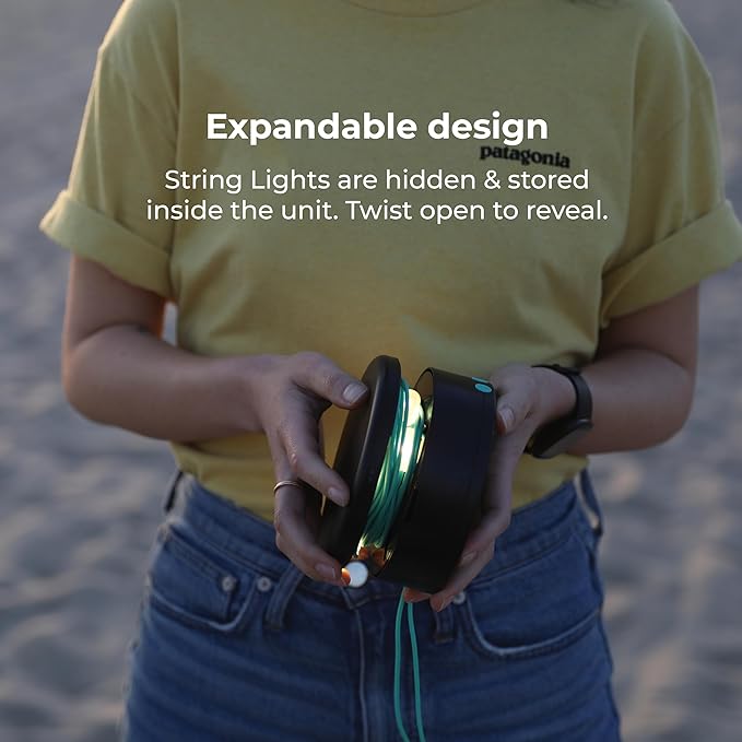 MPOWERD Luci Solar String Lights + Phone Charger: Rechargeable via Solar or USB-C, White 18', 100 Lumens LEDs, Lasts Up to 20 Hours, Waterproof, Camping, Pool/Patio, and Travel