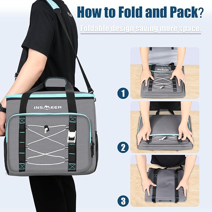 INSMEER Insulated Cooler Bag 90Cans/55L Large Cooler Bag Soft Sided Cooler with Shoulder Strap, Collapsible Coolers, Portable Leakproof Lunch Cooler for Camping/Beach/Food Delivery/Picnic