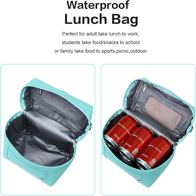 NOL Natural Organic Lifestyle Insulated Lunch Bags for Women Cooler Bag Lightweight Nylon Waterproof Lunch Box For Work (Cyan, Medium(normal))