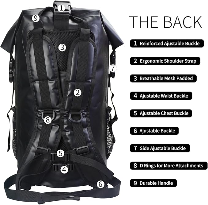 SEPEAK 35L Waterproof Marine Dry Bag, Roll Top Backpack, Heavy Duty Dry Sack for Kayaking, Boating,Swimming,Diving,Surfing,Rafting,Fishing,Camping,Hiking,with Reflective Strip,Black