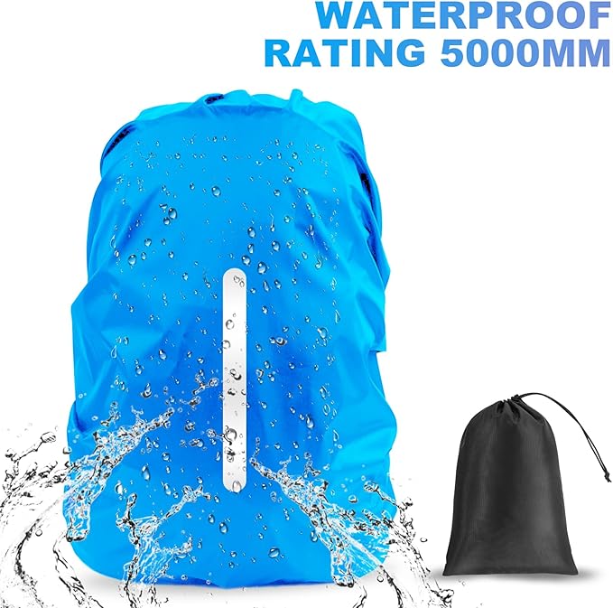LAMA 2 Pack Waterproof Rain Cover for Backpack, Reflective Rucksack Rain Cover for Anti-dust/Anti-Theft/Bicycling/Hiking/Camping/Traveling/Outdoor Activities (1 Pcs Black + 1 Pcs Blue, M)