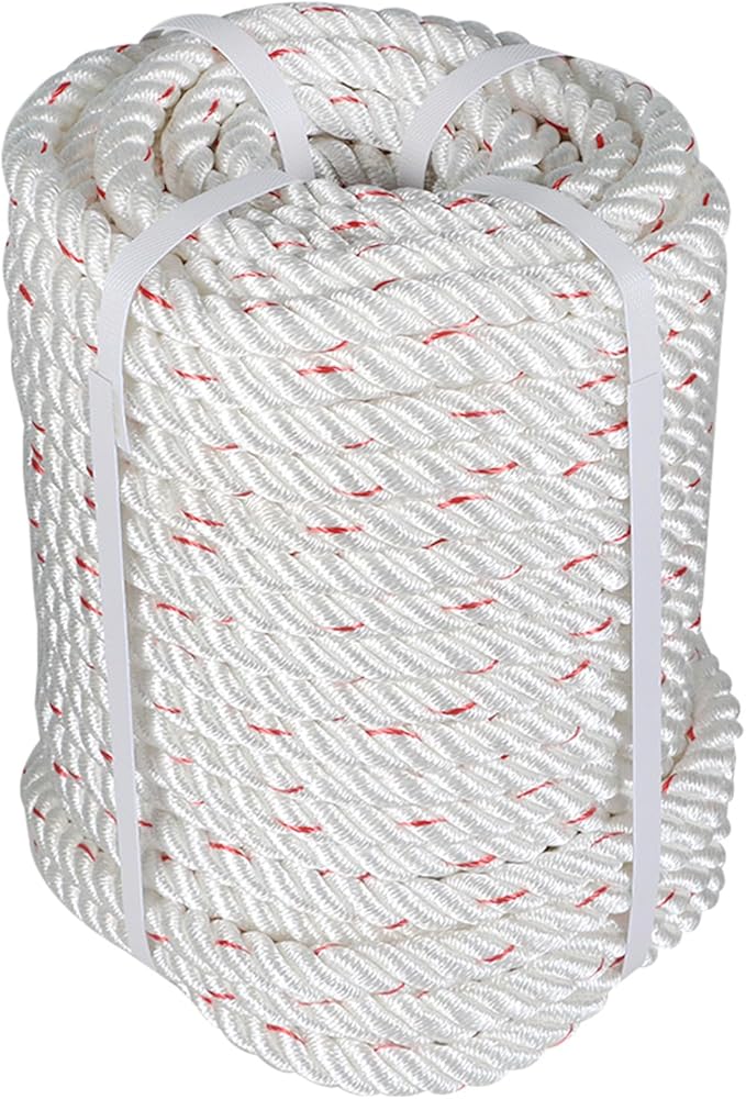 5/8 in 150 FT Braided Rope 8600 LBS Breaking Strength High Force Polyester Rope Suitable for Swing Camping Tree Work White Red